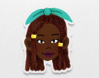 Schwarze Mädchen Vinyl Sticker: Box Braids, Illustrierter Stickerbogen