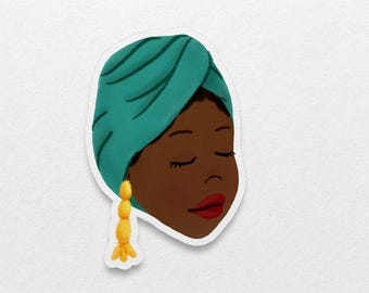 Schwarze Mädchen Vinyl Sticker: Turban, illustrierter Stickerbogen