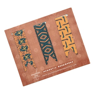 Segnalibri magnetici con stampa Ankara: set di 3 ispirato ai tessuti africani (bastoni da passeggio, diamanti, ventagli)