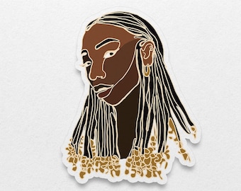 Afro Woman Wasserdichter Aufkleber: Perlen Linie Kunst