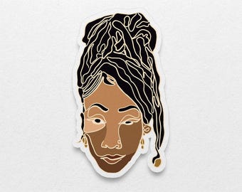 Afro Frau Wasserdichter Aufkleber: Lok Pony Line Art