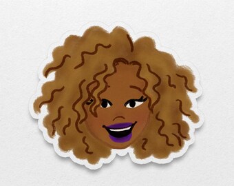 Schwarze Mädchen Vinyl Sticker: Lockige Locken, illustrierter Stickerbogen