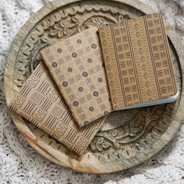 Mud Cloth Pocket Notebooks, African Mini Journal, Ethnic Print Note Book, Handmade Lined Journal, Boho Mini Journal, Patterned Notebook