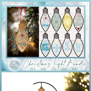 Kerst gloeilamp ornament bundel - SVG-bestanden voor Cricut Silhouette - vriendschap licht, kardinaal, Let It Snow kerstornament C7-lamp
