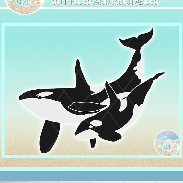 Orca Mother And Baby Calf Whale Nautical Ocean Animal SVG Files for Cricut Silhouette - Dxf Eps Pdf Png Included