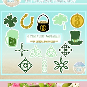 St Patricks Day Layered Earring Template SVG Bundle | Faux Leather Pendant Necklace Jewelry SVG Dxf Eps Png PDF files for Cricut Silhouette