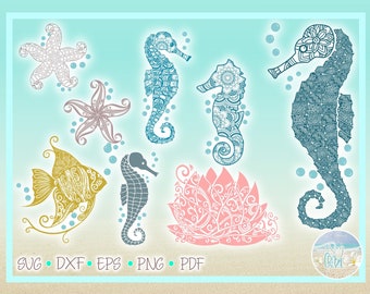 Sea Life Mandala Zentangle Bundle in SVG-Dateien für Cricut Silhouette - Dxf Eps Pdf Png enthalten