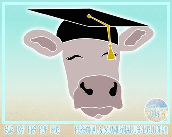 Pliki SVG z twarzą krowy w czapce absolwentów 2019 dla Cricut Silhouette – w tym pliki Dxf Eps Pdf Png