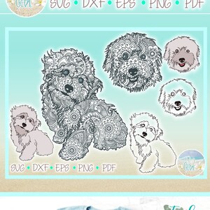 Coton De Tulear Mandala Zentangle Bundle Archivos SVG para Cricut Silhouette - Dxf Eps Pdf Png Incluido