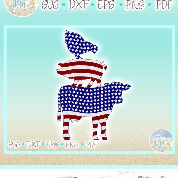 Chicken Pig Cow Trio Usa Flag SVG Files for Cricut Silhouette - Dxf Eps Pdf Png Included