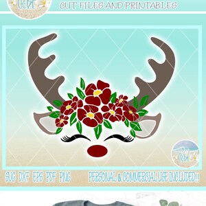 Rentier Hirsch mit Blumenkrone Stirnband SVG-Dateien für Cricut Silhouette - Dxf Eps Pdf Png enthalten