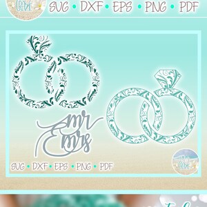 Anillos de matrimonio de boda Mandala Zentangle Novia Novio Archivos SVG para Cricut Silhouette - Dxf Eps Pdf Png incluido