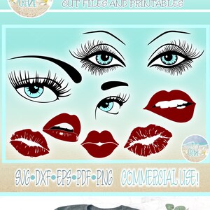 Pestañas Pestañas Ojos Ceja Labios Paquete SVG Dxf Eps Png PDF para Cricut Silueta Maquillaje Mujer Cara Ojos Señora Glamour Hermosa Bonita