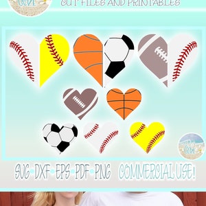 Trotse sport moeder vader half hart bundel SVG dxf eps png pdf-bestanden voor de Cricut silhouet honkbal voetbal voetbal softbal basketbal