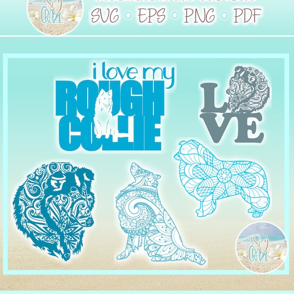 Rough Collie Mandala Zentangle Bundle SVG Files for Cricut Silhouette - Dxf Eps Pdf Png Included