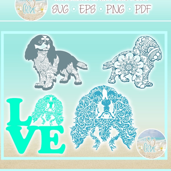 Cavalier King Charles Spaniel Mandala Zentangle Bundle SVG Files for Cricut Silhouette - Dxf Eps Pdf Png Included