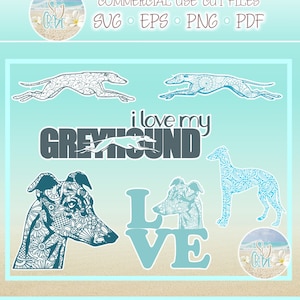Levriero Mandala Zentangle Bundle file SVG per Cricut Silhouette - Dxf Eps Pdf Png incluso