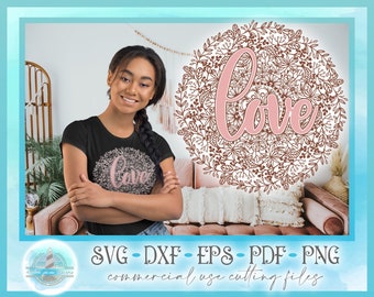 Love Mandala SVG | Hand Drawn Flowers Mandala Zentangle SVG Files for Cricut Silhouette - Dxf Eps Pdf Png Included | Love Zentangle SVG