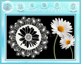 Daisies Mandala Zentangle SVG Files for Cricut Silhouette - Dxf Eps Pdf Png Included