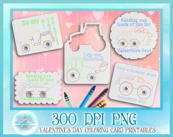 Jungen Valentinstag druckbare und einzeilige Farbkarten mit Buntstiftschlitzen - Hohe Auflösung 300 dpi PNG Farbkarten