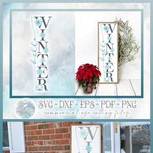 Hallo Winter mit Schneeflocken - großes vertikales Front Porch Zitat SVG Dxf Eps Png PDF Dateien für Cricut Silhouette