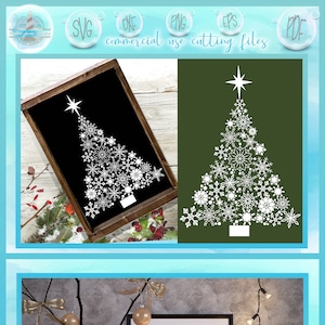 Arbre de Noël flocon de neige avec étoiles fichiers SVG pour Cricut Silhouette - Dxf Eps Pdf Png inclus