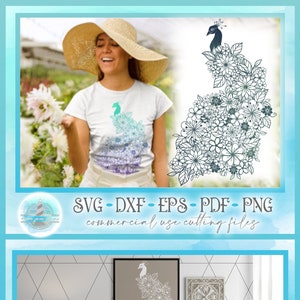 Peacock Floral Mandala SVG | Peacock SVG | Peacock Zentangle | Peacock Cut File | SVG Files for Cricut Silhouette - Dxf Eps Pdf Png Included