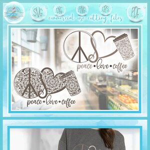 Cricut シルエット カット ファイル用の Peace Love Coffee Mandala SVG ファイル - Dxf Eps Pdf PNG を含む
