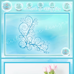 Plumeria Scrolls Corner Frame SVG Files for Cricut Silhouette - Dxf Eps Pdf Png Included