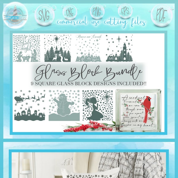 Christmas Square Glass Block Design Bundle SVG files for Cricut Silhouette - Dxf Eps Pdf Png Included - Cardinal Snowman Deer Nativity Angel