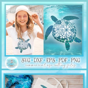 Floral Mandala Sea Turtle Mandala Zentangle SVG Files for Cricut Silhouette - Dxf Eps Pdf Png Included