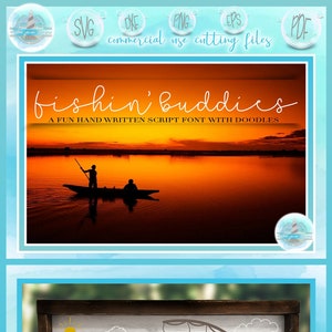 Fishin 'Buddies Schriftart mit Doodles | Süchtig an Daddy Grand Dad Angeln Tag Doodles Schriftart | Cricut Silhouette Schriftarten | Handgeschriebene Schreibschrift