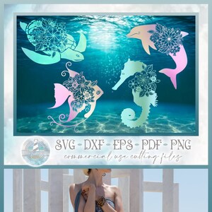 Meeresschildkröte Delphin Engel Fisch Seepferdchen Blumen Mandala Bundle SVG-Dateien für Cricut Dxf Eps Pdf Png enthalten PLUS Sublimation Printables