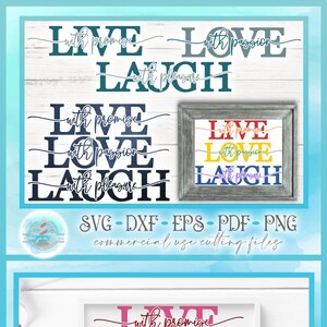 Lebe mit Versprechen Liebe mit Leidenschaft Lachen mit Vergnügen SVG-Dateien für Cricut Silhouette - Dxf Eps Pdf Png enthalten