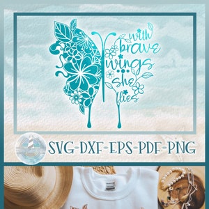 Con ali coraggiose vola citazione con farfalla Mandala file SVG per Cricut Silhouette - Dxf Eps Pdf Png incluso