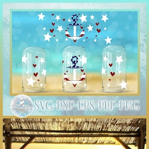 Independence Day Anchor Libbey Glass Can Wrap - July 4th Anchor - SVG Files For Cricut -Libbey Wrap Template - 16oz Libbey Can Template