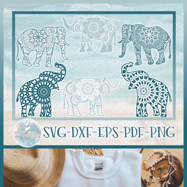 Elephant Mandala Bundle SVG Files for Cricut Silhouette - Dxf Eps Pdf Png Included