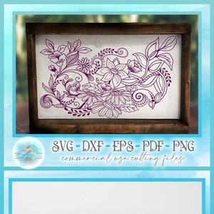 Floral Outline Mandala Zentangle SVG | Flower Svg | Floral Svg | Blossom SVG Dxf Eps Pdf PNG Files for Cricut Silhouette | Sublimation Png