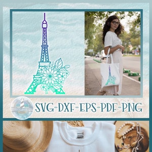 Torre Eiffel de París Foral Mandala SVG / Floral Mandala Zentangle Archivos SVG para Cricut Silhouette - Dxf Eps Pdf Png incluido