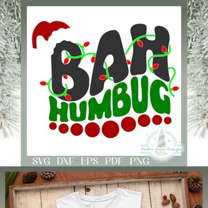 Bah Humbug - Un texto ondulado navideño en estilo retro SVG, cita divertida de Navidad, archivos SVG para Cricut, adornos navideños, letreros, camisetas, decoración