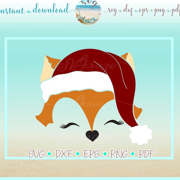 Fox Face with Santa Hat SVG Files for Cricut Silhouette - Dxf Eps Pdf Png Included