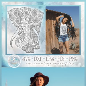 Archivos SVG de Mandala de elefante para silueta Cricut - Dxf Eps Pdf Png incluido - Elefante SVG / Archivo de corte de elefante / Elefante intrincado