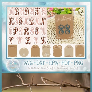 Monogram initialen met hartjes oorbellen SVG-bundel | Kunstleer hanger ketting sieraden SVG Dxf Eps Png PDF-bestanden voor Cricut Silhouette