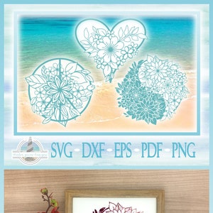 Paz Amor Armonía Mandala Paquete SVG - Flor Mandala Archivos SVG para Cricut Silueta Dxf Eps Pdf Png Incluido