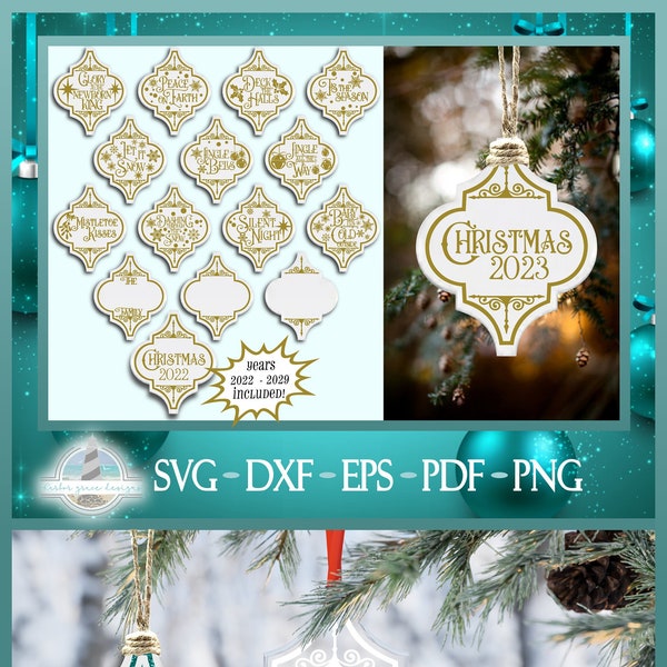 4"H Arabesque Tile Ornament Christmas Quote Bundle SVG Files for Cricut Silhouette - Dxf Eps Pdf Png - Fits Lowe's Satori Lantern Tiles