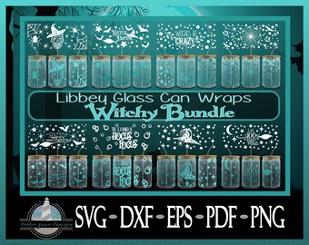 Citations de sorcière d'halloween enveloppements de canette de verre pour canette de bière en verre Libbey, lot de Svg d'emballage de sorcière, emballage de verre Halloween Libbey, canette de bière en verre PNG