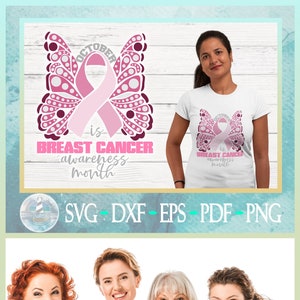 Awareness Ribbon Butterfly Breast Cancer SVG Dxf Eps Png Pdf Files For Cricut Silhouette