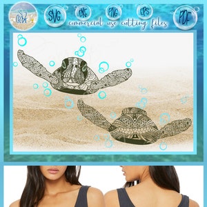 Puede incluir: Un diseño digital de una tortuga marina de estilo mandala nadando en un campo de burbujas. El diseño se muestra en una camiseta sin mangas negra con el texto "project idea" y un logotipo para "Sig Craze" en la esquina inferior derecha.