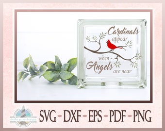 SVG-Dateien für Cricut - Dxf Eps Pdf Png enthalten - In Memory Loss of Loved One - Kardinäle erscheinen, wenn Engel in der Nähe von Gedenkstätte sind