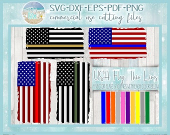 USA Flag Thin Lines American Flag SVG Dxf Eps Pdf PNG Files for Cricut Silhouette, Sublimation - Commercial Use